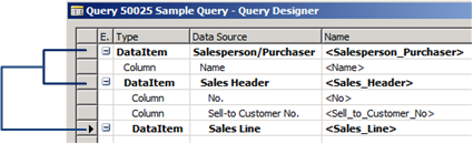 Query Designer showing 3 data item links